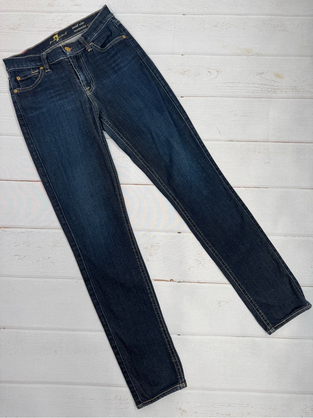 7 For All Mankind Roxanne Mid Rise Straight Leg Jeans Dark Wash Size 26